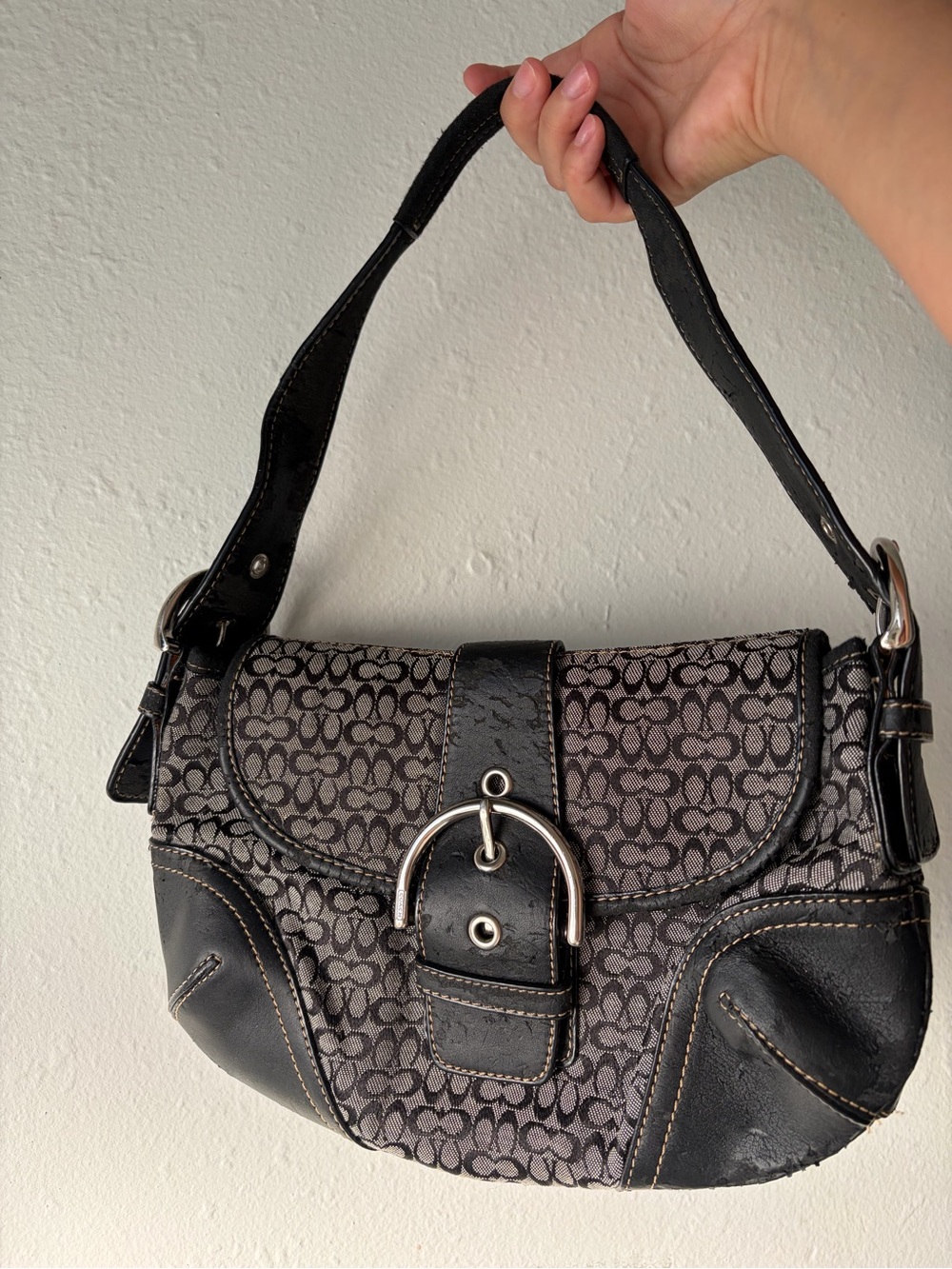 Coach Black and Gray Signature Canvas Shoulder Bag